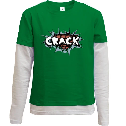 Комбинированный детский лонгслив, зеленый, с сердцем "Crack"