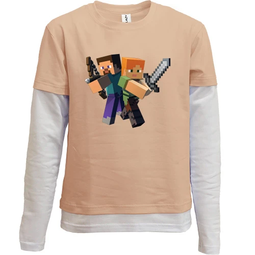 Комбинированный детский лонгслив, желтый, Minecraft со Стивом и Алекс