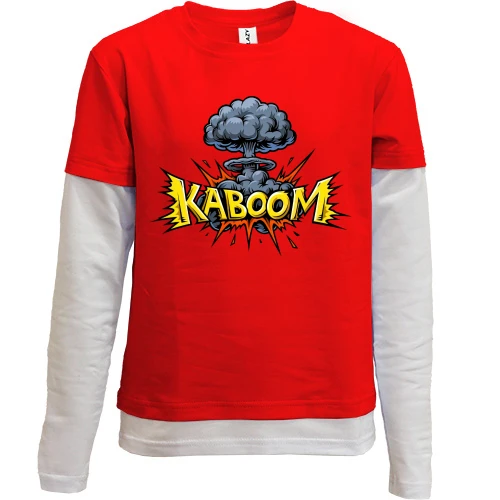 Комбинированный детский лонгслив, красный, с сердцем "Kaboom"