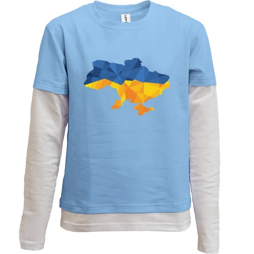 Комбинированный детский лонгслив, синий, с полигональной картой Украины