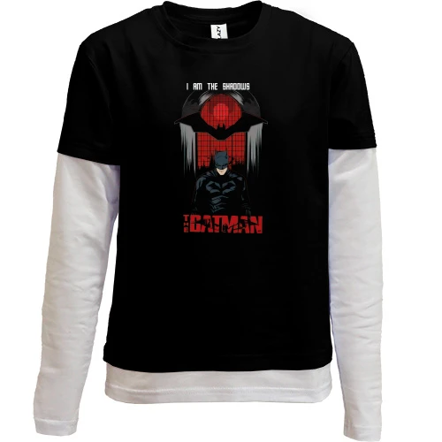 Комбинированный детский лонгслив, черный, "Batman" арт