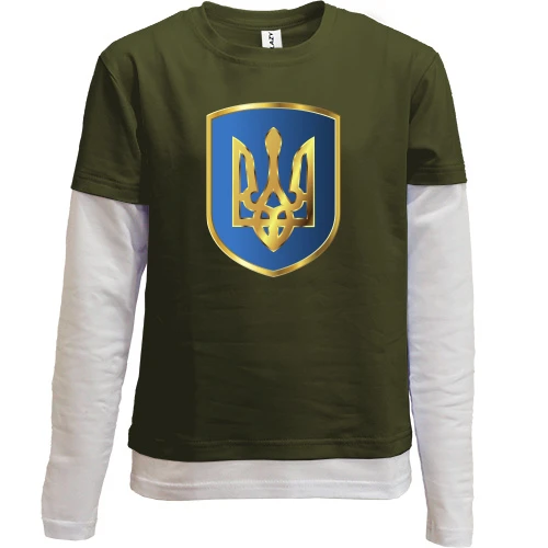 Комбінований дитячий лонгслів, Хакі, з тризубом на синьому щиті