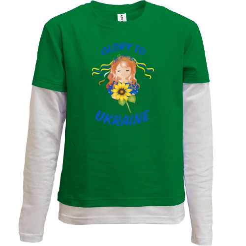 Комбинированный детский лонгслив, зеленый, "Glory to Ukraine"