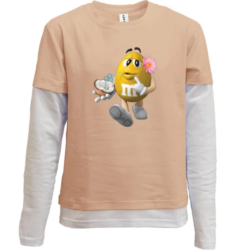 Комбинированный детский лонгслив, бежевый, "M&M's с Кокосом"