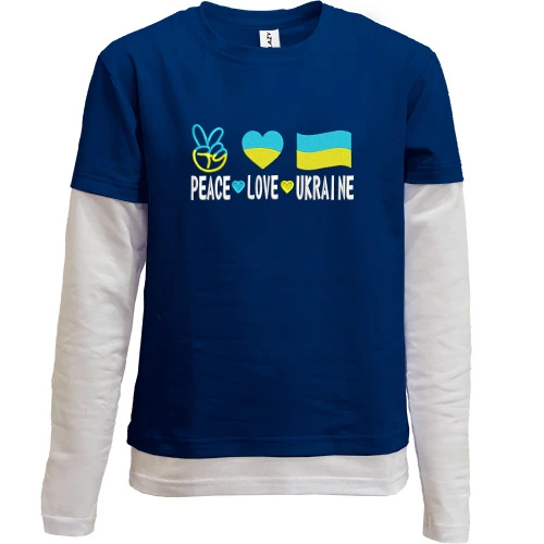 Комбинированный детский лонгслив, синий, Peace and love Ukraine