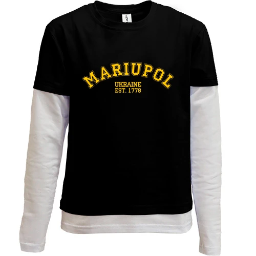 Комбинированный детский лонгслив, черный, "город Мариуполь" (англ.)