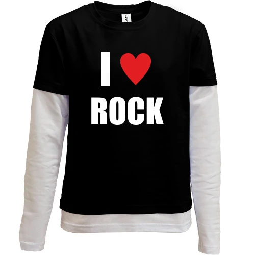 Комбинированный детский лонгслив, черный, I love Rock