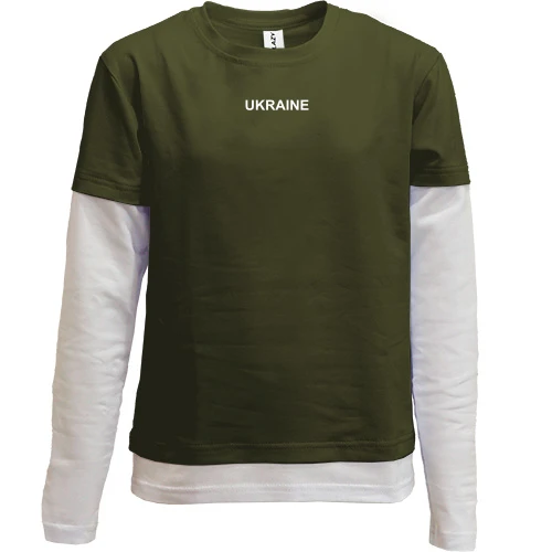 Комбинированный детский лонгслив, Хаки, Ukraine (мини надпись на груди)