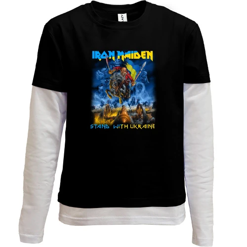 Комбінований дитячий лонгслів, чорний, Iron Maiden - stand with Ukraine