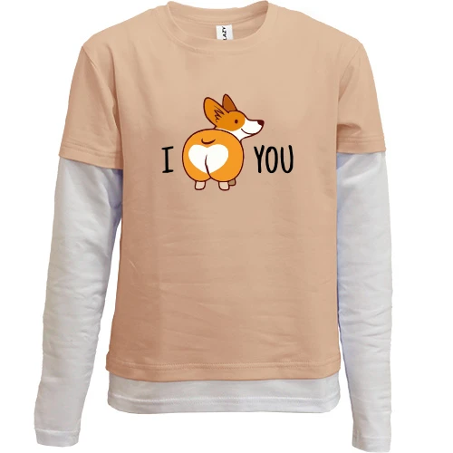 Комбінований дитячий лонгслів, жовтий, з собачкою "I love you"