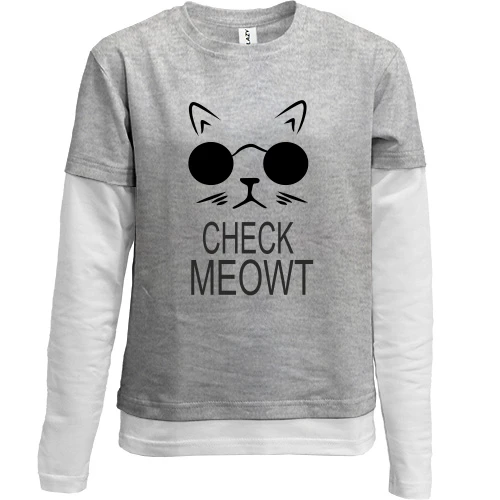 Комбинированный детский лонгслив, серый, check meowt