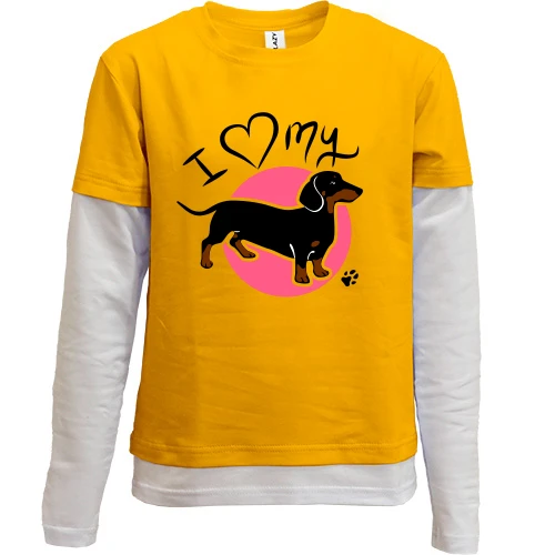 Комбинированный детский лонгслив, желтый, I love my dog