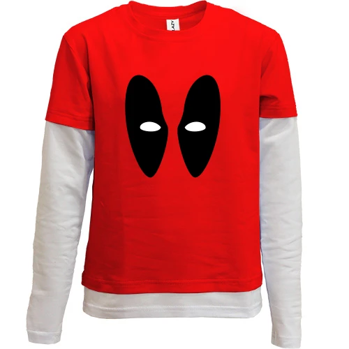 Комбинированный детский лонгслив, красный, Deadpool (глаза)
