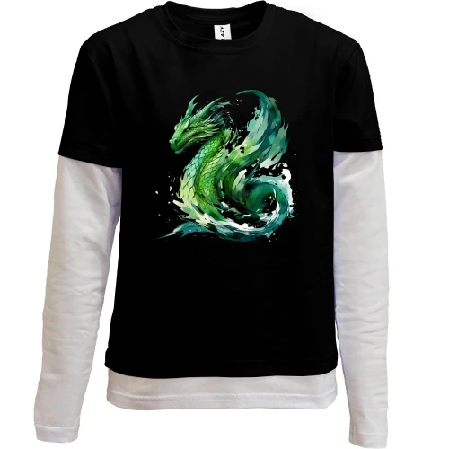 Комбінований дитячий лонгслів, чорний, Green Dragon Art (2)