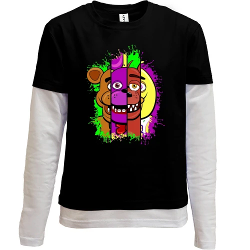 Комбинированный детский лонгслив, черный, Five Nights at Freddy’s АРТ