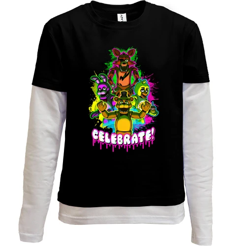 Комбинированный детский лонгслив, черный, Five Nights at Freddy’s Celebrate