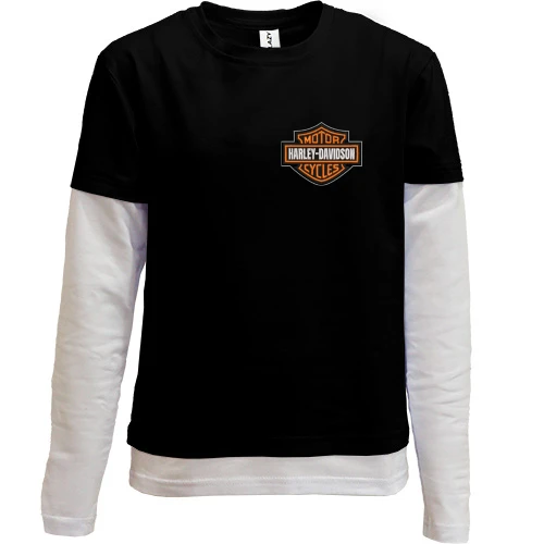 Комбинированный детский лонгслив, черный, с лого Harley-Davidson на груди