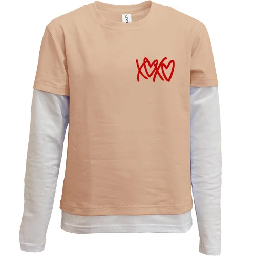 Комбинированный детский лонгслив, бежевый, XO-XO с сердечками