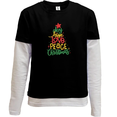 Комбінований дитячий лонгслів, Чорний, Love, Peace, Christmas