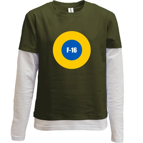 Комбинированный детский лонгслив, черный, "Ukrainian air force F-16"