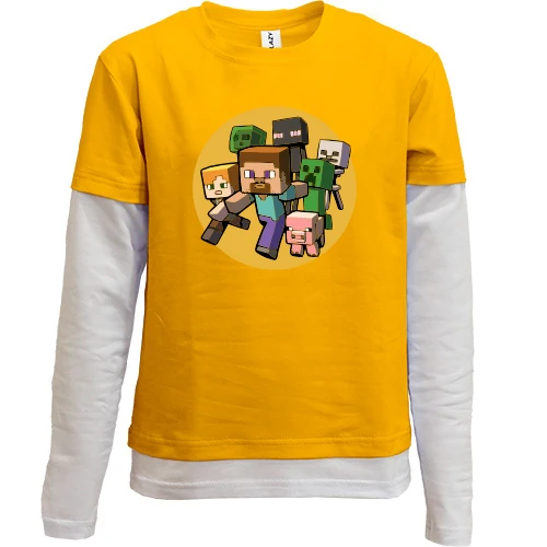 Комбинированный детский лонгслив, желтый, Minecraft Creepers