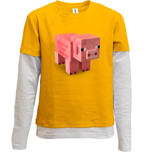 Комбинированный детский лонгслив, желтый, Minecraft Pig
