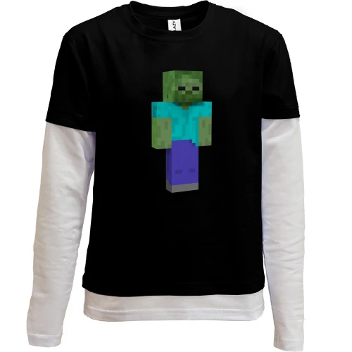 Комбинированный детский лонгслив, черный, Minecraft Зомби