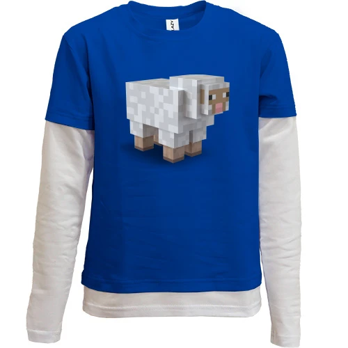 Комбинированный детский лонгслив, синий, Minecraft Овца