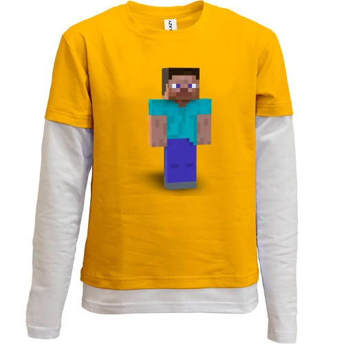 Комбинированный детский лонгслив, желтый, Minecraft Стив (2)