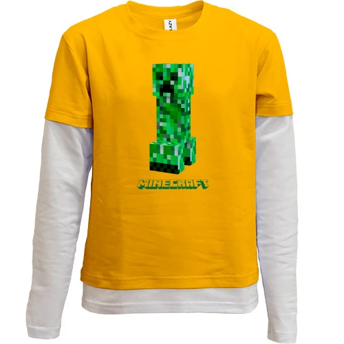 Комбинированный детский лонгслив, желтый, Крипер Minecraft