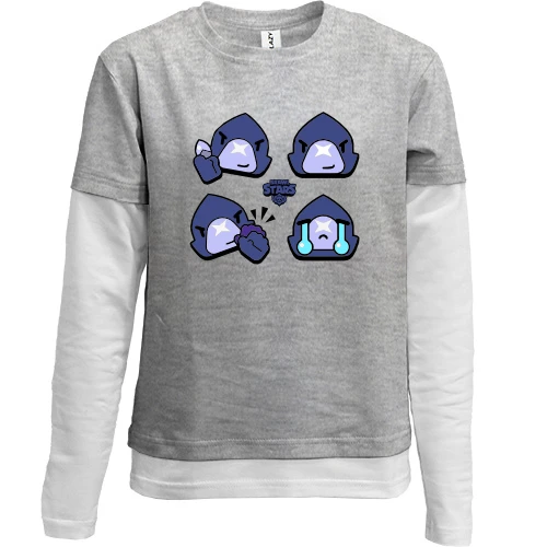 Комбинированный детский лонгслив, серый, Brawl Stars - Ворон