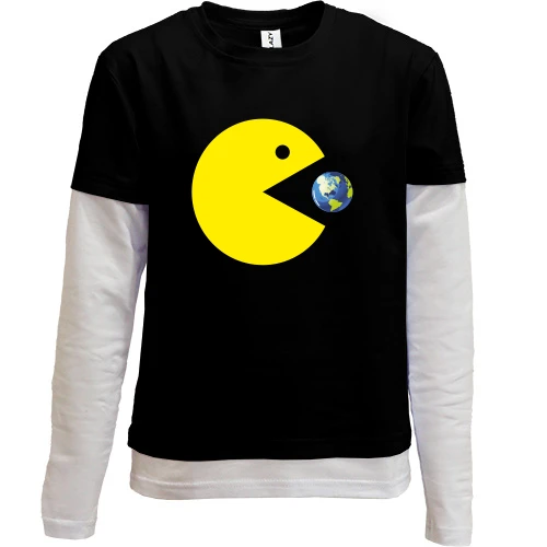 Комбинированный детский лонгслив, черный, Pacman