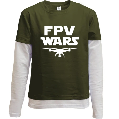 Комбинированный детский лонгслив, Хаки, "FPV Wars"