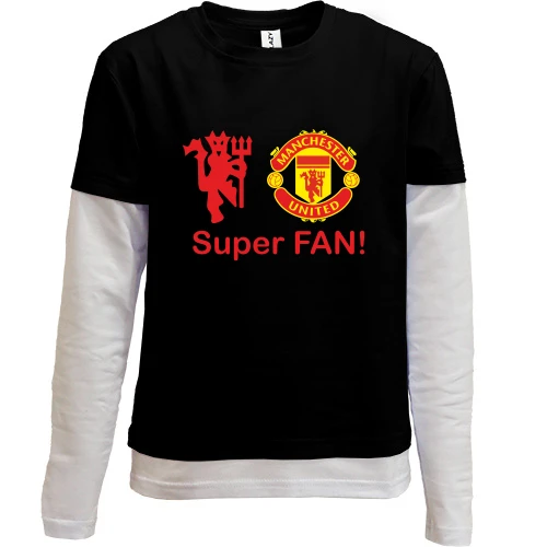 Комбинированный детский лонгслив, черный, Manchester SuperFAN