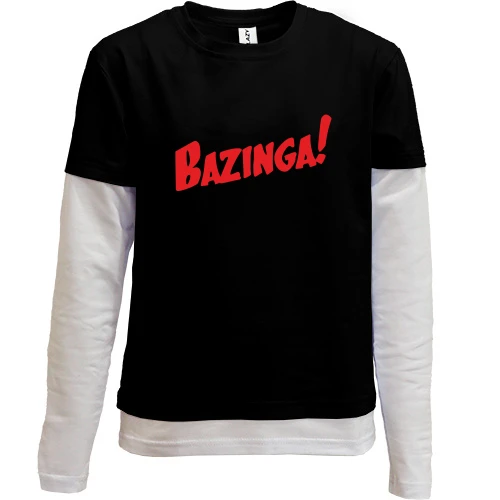 Комбинированный детский лонгслив, черный, Bazinga с красной комикс-надписью