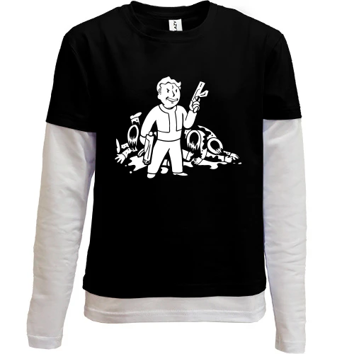 Комбінований дитячий лонгслів, Чорний, Fallout Vault Boy