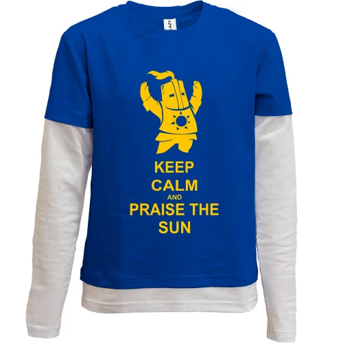 Комбинированный детский лонгслив, синий, Keep calm and praise the sun