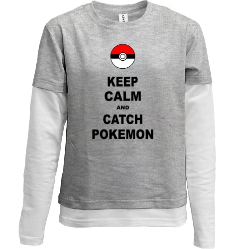 Комбинированный детский лонгслив, серый, Keep calm and catch pokemon