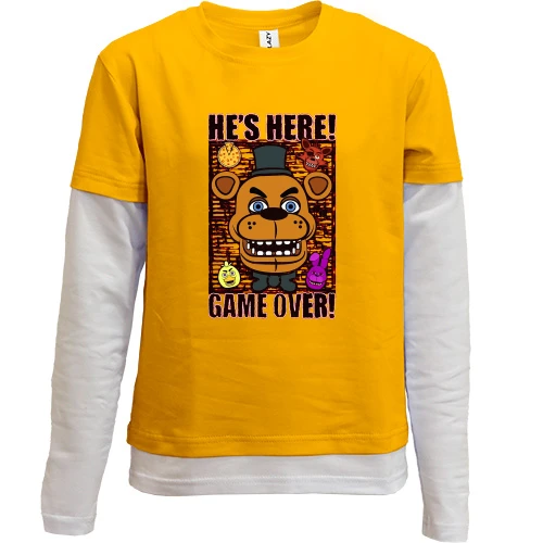 Комбинированный детский лонгслив, красный, FNAF He`s Here - Game over