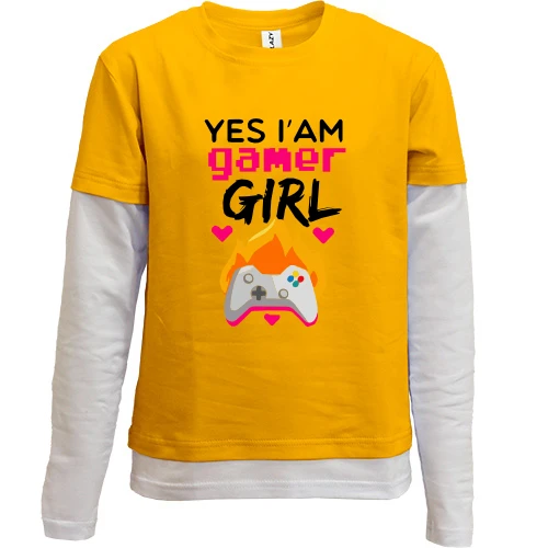 Комбинированный детский лонгслив, желтый, I`m Gamer Girl