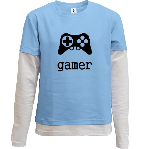 Комбинированный детский лонгслив, синий, Gamer с джойстиком