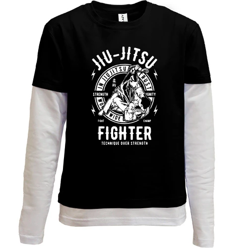 Комбинированный детский лонгслив, черный, Jiu-Jitsu Fught Champ