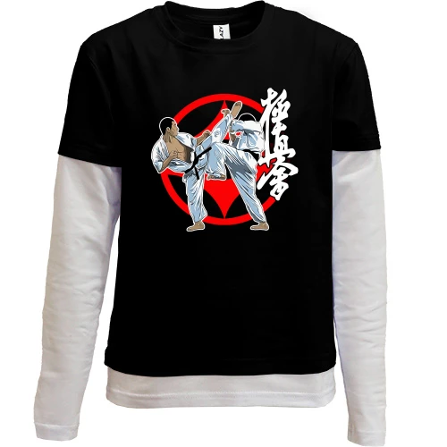 Комбинированный детский лонгслив, черный, Karate Кёкусинкай