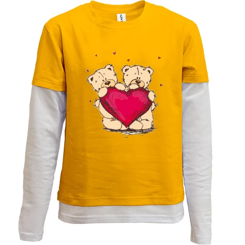 Комбинированный детский лонгслив, желтый, с мишками Teddy