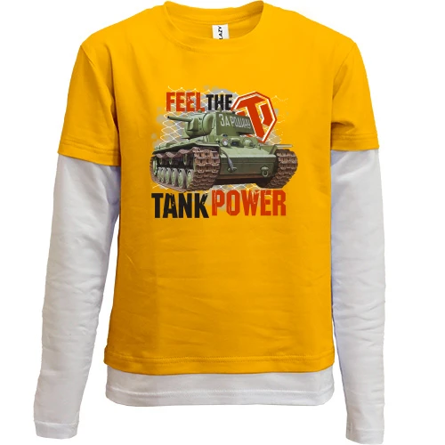 Комбинированный детский лонгслив, желтый, WOT - Feel the tank power