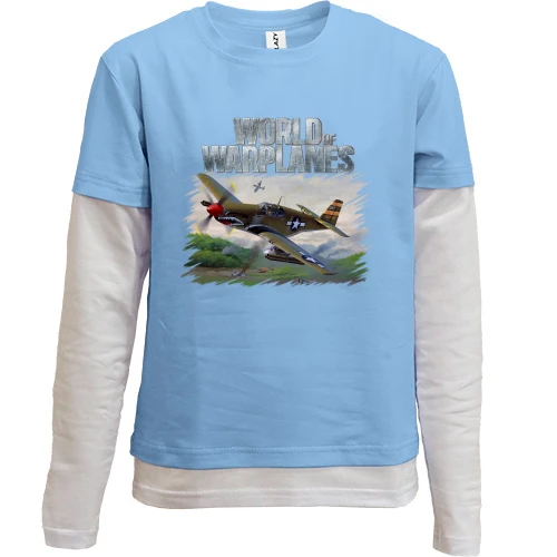 Комбинированный детский лонгслив, синий, World of Warplanes