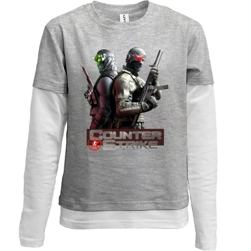 Комбінований дитячий лонгслів, сірий, з двома бійцями Counter Strike
