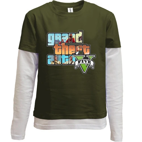 Комбинированный детский лонгслив, черный, Grand Theft Auto 5