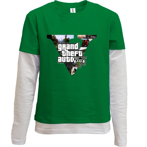 Комбинированный детский лонгслив, зеленый, Grand Theft Auto V