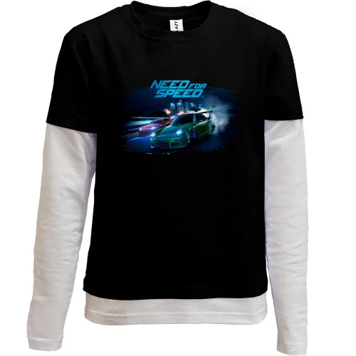 Комбинированный детский лонгслив, черный, Need For Speed